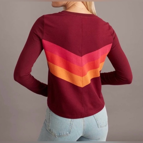 Marine Layer Burgundy and Multicolor Chevron Long Sleeve Tee - Size S - Picture 2 of 6